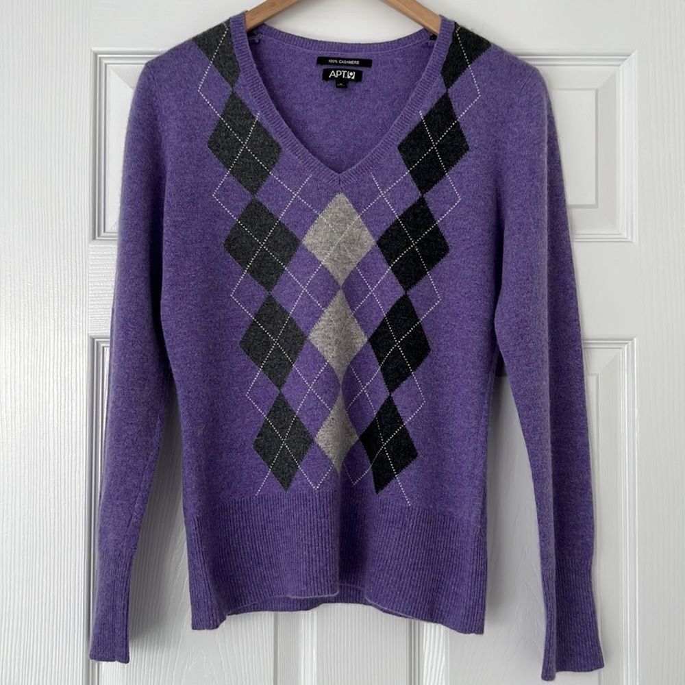 Apt.9 100% cashmere v-neck sweater pullover purple gray Sz Medium